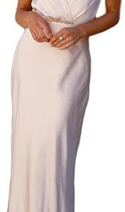 Summer Satin V Neck Wrap Maxi Dress for Women 2026 Elegant Silk Cap Sleeve Wedding Guest Dresses