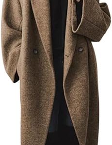chouyatou Women's Winter Double Breasted Wool Coat Long Sleeve Notch Lapel Long Trench Coat