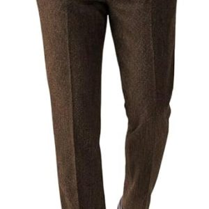 Ceehuteey Men's Retro Dress Suit Pants Thick Wool Flat Front Herringbone Tweed Trousers