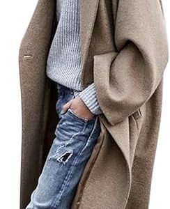 CHARTOU Women's Oversized Notched Collar Wool Blend Single Breast Midi Long Trench Coat