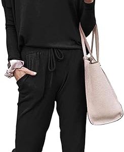 PRETTYGARDEN Women Fall 2 Piece Lounge Outfit Long Sleeve Tops High Waisted Jogger Pants Set Spring Travel Clothes Tracksuit
