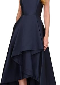 Adrianna Papell Women's Mikado High Low Gown | Sleeveless Halter Top Dress with Ruffled Skirt & Luxe Mikado Fabric