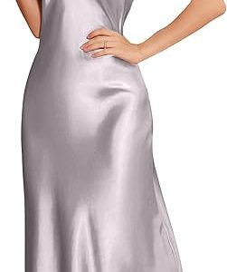 ALCEA ROSEA Women's Long Satin Slip Dress Nightgowns Sexy Lingerie Adjustable Strap Maxi Dress Silky Gown V Neck Under Dress