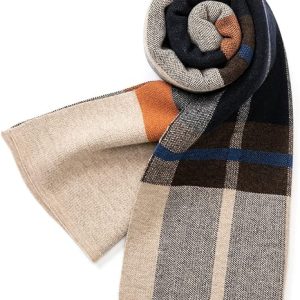 Villand Australian Merino Wool Tartan Knitted Scarf for Men, Plaid Winter Warm Thick Soft Neckwear with Gift Box