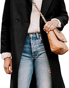 Tanming Women's Notch Lapel Double Breasted Wool Blend Mid Long Pea Trench Coat