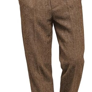 Men's Tweed Pants Herringbone Thick Wool Pleated Front Dress Suit Vintage Trousers