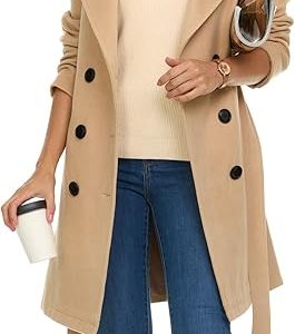 Steve Madden Trench Coat for Women – Double-Breasted Long Winter Faux Wool Coat