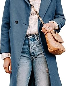 Tanming Women's Notch Lapel Double Breasted Wool Blend Mid Long Pea Trench Coat
