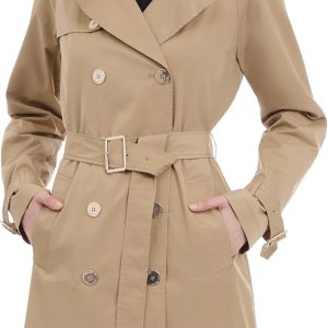 Michael Kors Women's Double Button Trench Coat With Belt and Detachable Hood