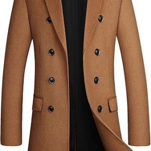 Men's Premium Wool Blend Double Breasted Long Pea Coat