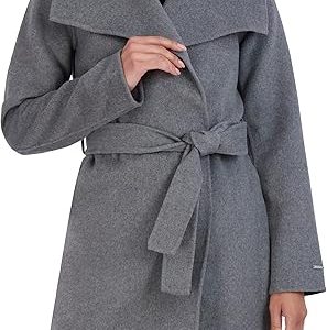 TAHARI Women's Double-faced Luxury Soft Wool Blend Peacoat- Wrap Wool Coat With Removable Belt