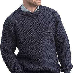 Aran Crafts Men's Fisherman Irish Rib Crew Neck Wool Sweater (100% Pure Wool)