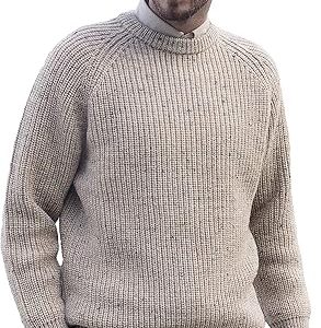 Aran Crafts Men's Fisherman Irish Rib Crew Neck Wool Sweater (100% Pure Wool)